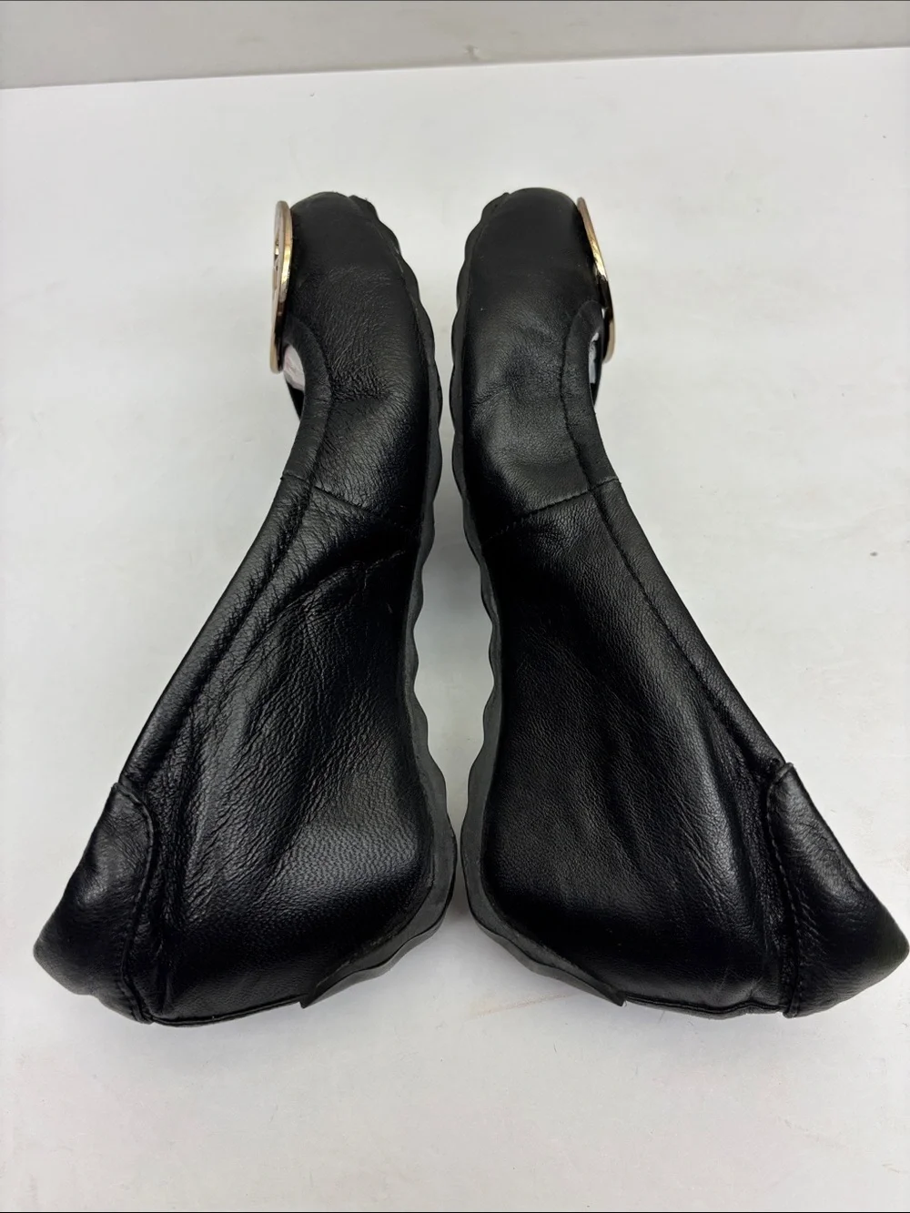 Tory Burch Black Leather Wedge Ballet Flats with Gold Logo, SZ 35 (5), box 56